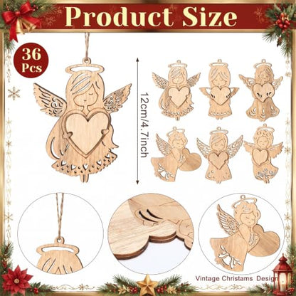 Halloscume 36 Pcs Christmas Wooden Angel Ornaments, Vintage, Elegant - style: Elegant