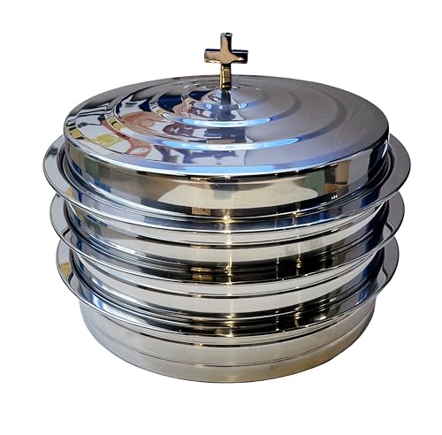 Polished Stainless Steel 3 Communion Trays with Cover for Church Service,Stackable 3 Communion Holy Serving Trays with 120pcs Cups,Cups Filler