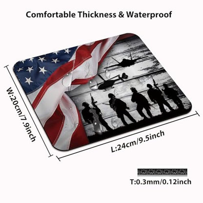 Patriotic Military Silhouettes Mouse Pad, US Waving Pride Flag Desk Mat - color: Custom Designs Art 031