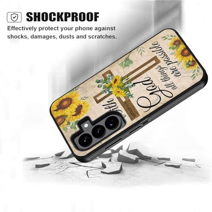 Case for Samsung Galaxy S26 Plus/ S25 Plus/ S24 Plus 6.7 inch, Heavy Duty 3 in 1 Hybrid Hard PC & Soft Silicone Shockproof Drop Protection Case, Christian Cross Bible Verse Matthew 19:26 - color: Christian Cross Quote Bible Verse Matthew 19:26, size: Gala