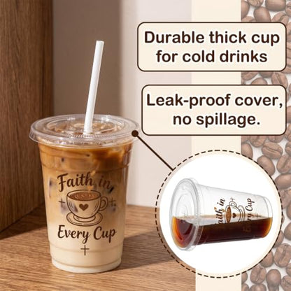 50 Count 16 oz compostable cold drink cups with lids and straws, plant-based PLA disposable tasting cups for juice cold drink sampling, gatherings, picnics, travel bachelor parties