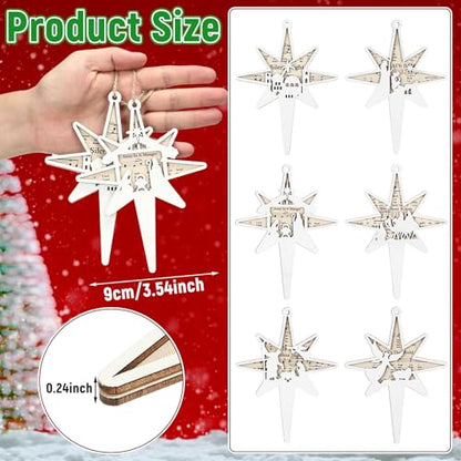 Shellwei 24 Pcs Christmas Wooden Nativity Ornaments Set Bulk Gift - style: Bethlehem
