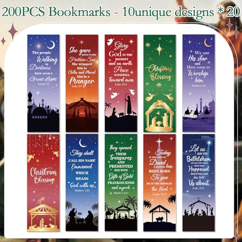 Christmas Nativity Bookmarks Gifts - 200 Pcs Christian Scripture Bookmarks Religious Jesus Nativity Book Mark Page Marker Clip for Women Men Xmas Sunday School Church Bible Study - color: Christmas Nativity
