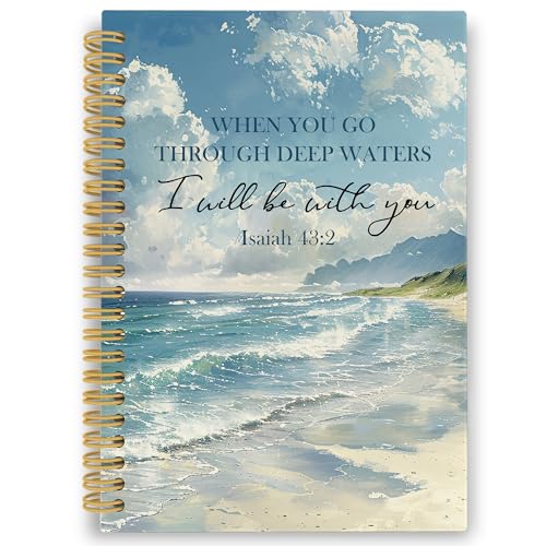 Ocean Christian Spiral Notebook, Coastal Bible Journaling Notebooks for Women Men, Religious Beach Hardcover Journals for Office 160 Pages 5.5 x 8.3 Inch, Scripture Gifts for Women Faith - color: Scenery03