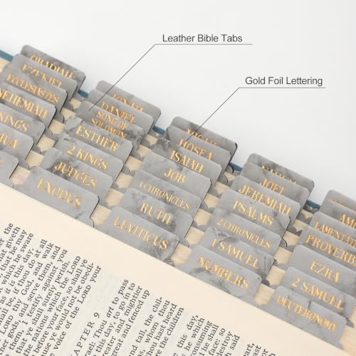 Leather Bible Tabs, Bible Tabs for Women and Men(Gold Foil Lettering) Large Print Stickers, Easy to Read and Apply, 66 Chapters & 14 Blank Labels for Easy Navigation, Bible Study Supplies(Grey Marble) - style: Leather Grey Marble