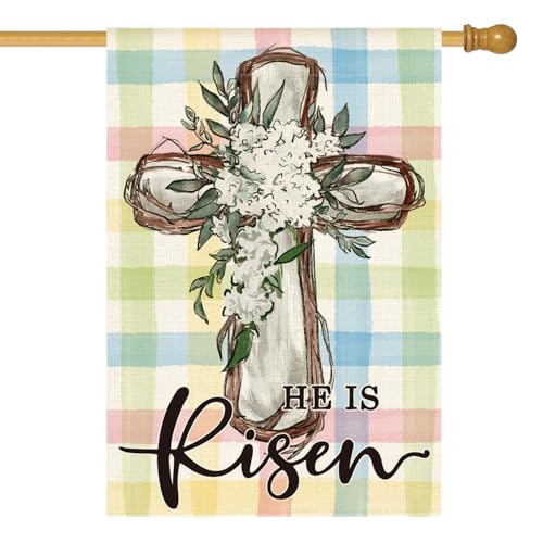 AVOIN colorlife He Is Risen Easter House Flag Outside 28x40 Inch - size: House Size-28 x 40"