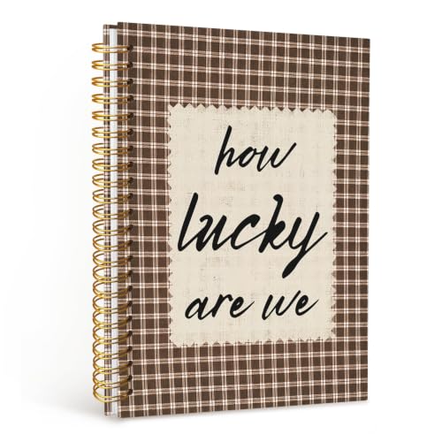 Positive Affirmation Spiral Notebook Journal for Women Girls, Trendy Retro Inspirational How Lucky are We Retro Brown Gingham Hardcover Spiral Journal 5.5x8.3 Inch - color: How Lucky Are We