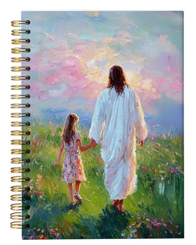 bitCNY Jesus and Child Notebook 8.3x5.5 Inch – Walking with Jesus Spiral Journal, Christian Gift for Girls, Lined Notebook for Faith Reflections - color: white-Jesus Walking with Child