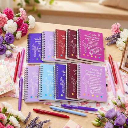 10 Sets Mother's Day Christian Gifts Bulk Bible Verse Spiral Notebooks with Sticky Note Religious Ballpoint Pens Prayer Journal Church Gifts for Mamas Mom Women Mother's Day
