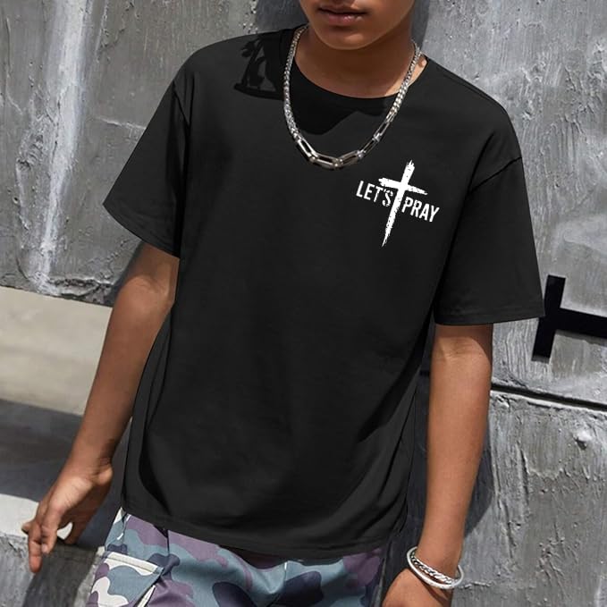 Christian Shirts for Boys Jesus Cross Casual Tops - color: Black-1, size: 5-6 Years