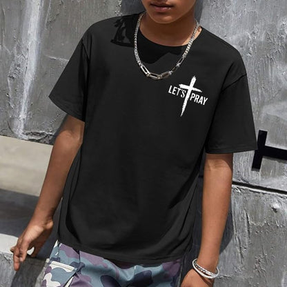 Christian Shirts for Boys Jesus Cross Casual Tops - color: Black-1, size: 5-6 Years