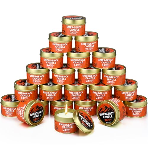 Chuarry 24 Pcs Emergency Candles 24 Hours Long Burning Soy Wax, Orange - color: Gold