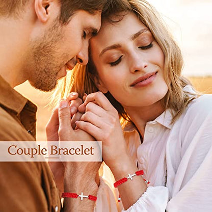 Sureio 2 Pcs Christian Cross Matching Bracelets for Women Men - color: Red