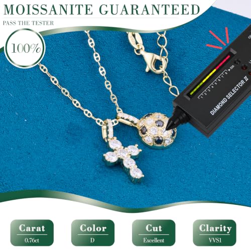 Moissanite Double Cross Necklace, Women Moissanite Diamond Cross Pendant - color: 14K Gold Vermeil+Football