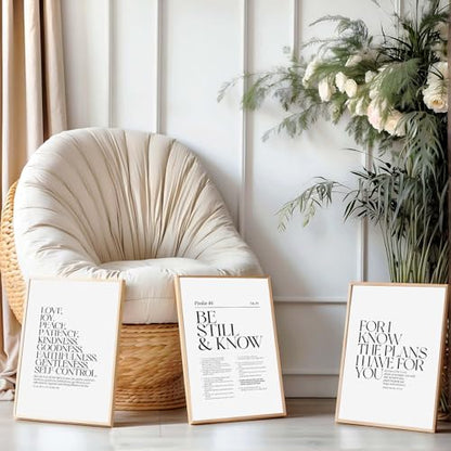 Minimalist Bible Verse Wall Art Set of 3 Scripture Posters Be Still and Know Christian Wall Decor Black and White Canvas Prints for Bedroom Living Room Religious Art Unframed 24"L X 16"W
