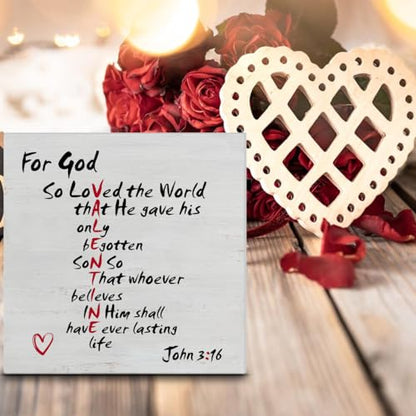 Christian Valentines Decor, Rustic John 3:16 Bible Verse Wood Sign - color: God