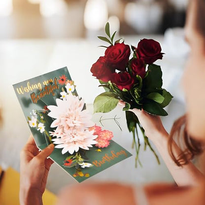 3D pop-up Women birthday greeting card - color: Birthday Flowers2