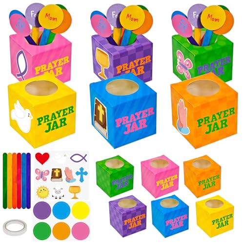 Cinrobiye 24 Set Prayer Box Craft Kits DIY Religious Prayer Jar with Popsicle Stick DIY Family Prayer Handmade Paper Box for Sunday School Home Church Activities Christian Prayer Party Favor Supplies - style: fresh