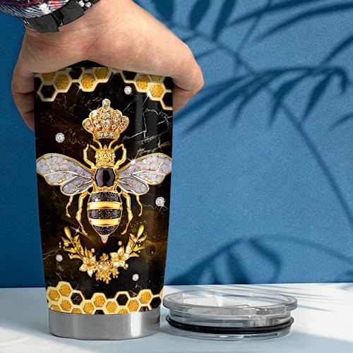 SANDJEST Personalized Bee Tumbler 20oz 30oz Insulated Tumblers with Lid Coffee Travel Mug Cup for Women GirlsBee Jewelry Drawings Style Bee Gifts for Birthday - color: Bee 2