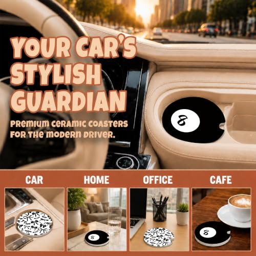 Black White Bow Car Coasters, Pool 8 Ball Retro Coquette Cup Holders, 06 - color: Black White Bow