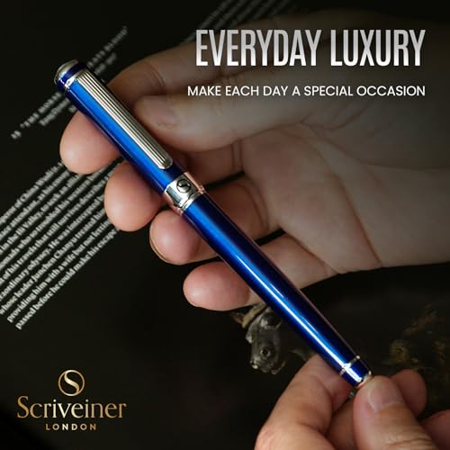 Scriveiner Personalized Midnight Blue Rollerball Pen - Stunning Blue Lacquer Luxury Pen, Chrome Finish, Schmidt Ink Refill, Best Engraved Roller Ball Gift Set for Men & Women, Custom Name Engraving - color: Midnight Blue with Chrome (Personalized)