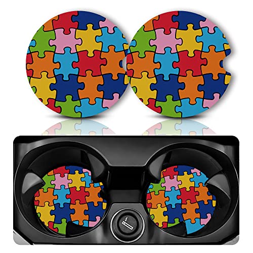 Yonlevres Car Coasters for Cup Holders, 2 Pack, Autism - color: Autism Puzzle