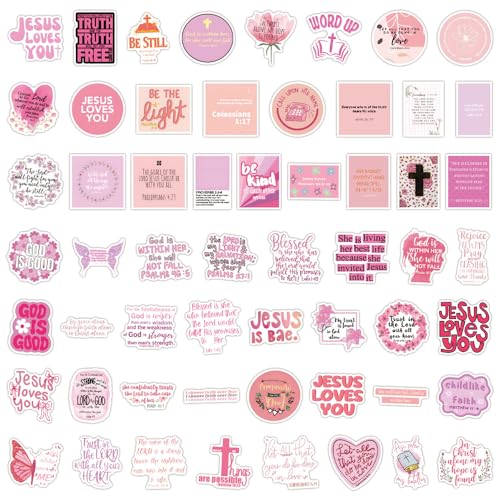Pink Bible Verse Stickers Jesus Faith Decals for Christian Teen Adult 55PCS - color: Bible