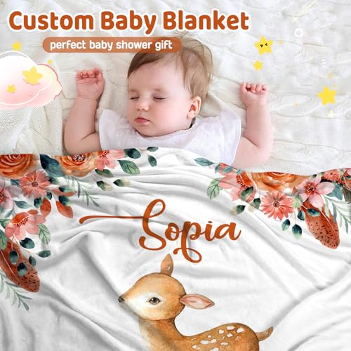 Personalized Baby Deer Blanket for Girls with Name - color: Deer