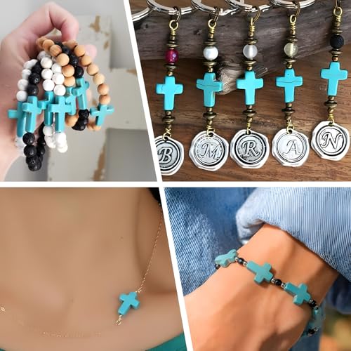 100Pcs Blue White Turquoise Cross Gemstone Loose Beads for Jewelry Making - color: Blue White Cross 12x16mm