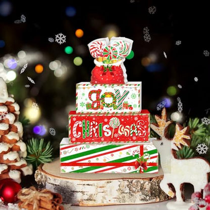 Britimes Tiered Tray Decor Set, 4 Pack, Wooden Table Sign, Candy Christmas - style: Christmas Gifts & Candy