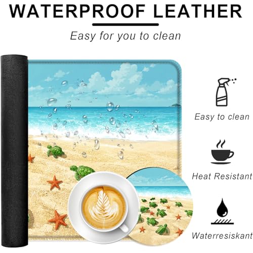 Large Keyboard Mouse Pad Set, Extended Mouse Pad+Keyboard Wrist Rest Support, Memory Foam Ergonomic Easy Typing, 4Pcs (31.5×11.8 in) Desk Pad Set for Office Home,Beach Turtles and Starfish - color: Beach Turtles and Starfish-2-26
