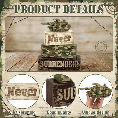 Britimes Tiered Tray Decor Set, 4 Pack, Wooden Table Sign, Camo Military - color: Camo