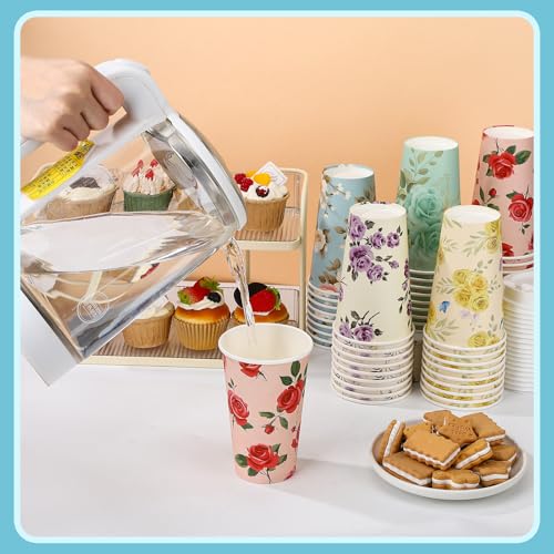 50 Pack 16 oz Disposable Coffee Cups with Lids Floral - style: Floral