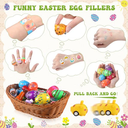 Simgoing 134 Pcs Easter Party Favors Bulk Easter Egg Fillers with Slap Bracelets Stampers Rings Make Your Own Stickers Easter Basket Stuffers for Easter Goodies Bags Classroom Crafts Prize Supplies