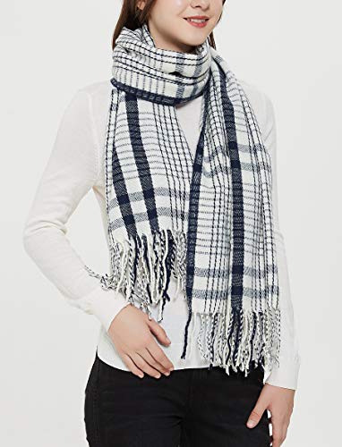 Wander Agio Women's Fashion Long Shawl Big Grid Winter Warm Lattice Large Scarf - color: Small Plaid Black White 1