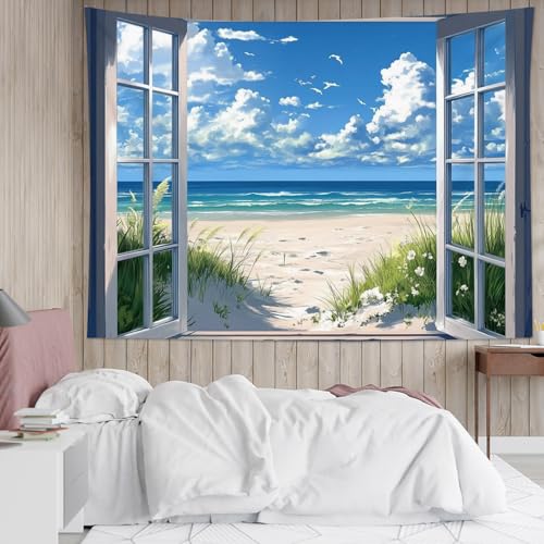 EOBTAIN Blue Ocean Beach Tapestry Coastal Summer Wall Tapestry,60x40 Inch - color: Blue, size: 40"L x 60"W