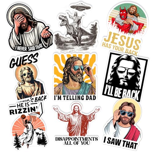 (9Pcs) Funny Jesus Stickers Pack,Size 3 in, Christian Humor Meme Waterproof Vinyl Decals for Laptops Water Bottles Journals Stanley Cup
