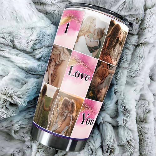 Personalized Mom Photos Tumbler Custom Pictures Insulated cups Travel Coffee Mug with Lids Stainless Steel 20 30 Oz Gifts for Mommy New Grandma Mother's Day - color: Mom 615