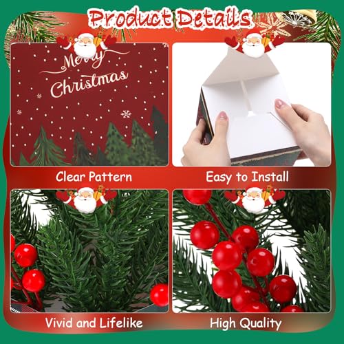 Zeyune 4 Set Christmas Centerpiece for Table Bulk, 4.7 Inch Xmas Centerpiece Decoration Ideal with Artificial Pine Branches and Red Berries Stems for Xmas Party Indoor Home Decor(Christmas Tree) - style: Stylish