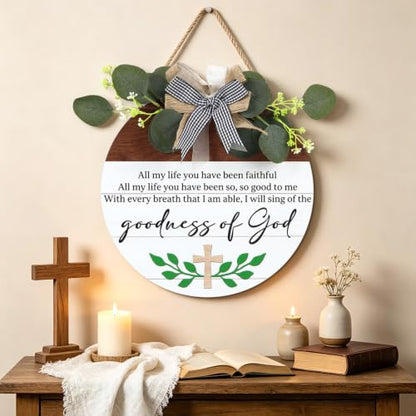 HOURIA Goodness of God Christian Welcome Door Wreath Sign (11.4"x11.4") - color: Goodness of God Sign