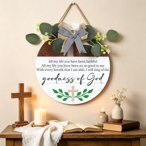 HOURIA Goodness of God Christian Welcome Door Wreath Sign (11.4"x11.4") - color: Goodness of God Sign