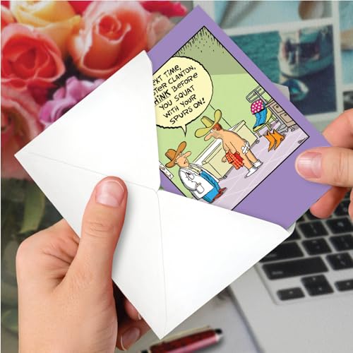 NobleWorks - Funny Get Well Greeting Card with 5 x 7 Inch Envelope (1 Card) Spurs Squat C2461GWG - style: Spurs Squat
