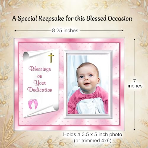 Baby Girl Dedication Picture Frame Keepsake – Faith-Inspired Gift from Godparents or Grandparents – Holds 3.5x5 Photo - color: Girl Dedication
