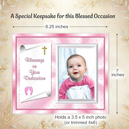 Baby Girl Dedication Picture Frame Keepsake – Faith-Inspired Gift from Godparents or Grandparents – Holds 3.5x5 Photo - color: Girl Dedication