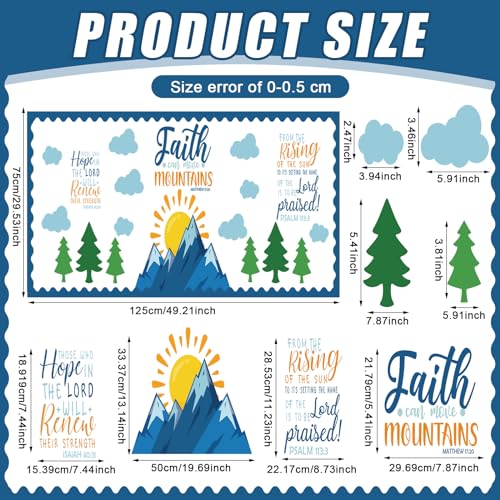Sayglossy 49 Pcs Christian Bulletin Board Decor Set Faith Can Move Mountain - style: Faith Can Move Mountains