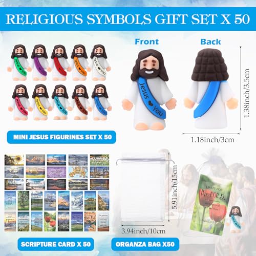 Bememo 50 Sets Christian Gifts Bulk Bible Verse Cards Include Little Jesus Figures Prayer Cards and Organza Bags for Religious Party Favors Sunday Baptism Gifts(Landscape Style,Bright) - color: Bright, style: Landscape Style
