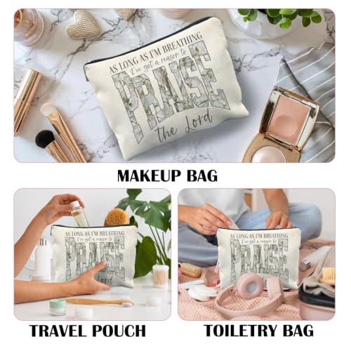Christian Makeup Bag, Christian Religious Gifts, Praise the Lord Bible Verse Scripture Cosmetic Bag Canvas Toiletry Zipper Pouch for Women - color: PRAISE THE LORD 2