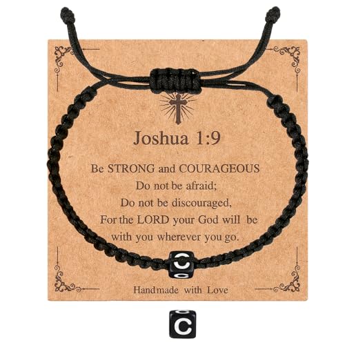 Handmade Letter Initial Bracelets A M K for Women Men Teens Cross Bracelet Black Rope Braided Jewelry Jesus Christian Bracelets Gift - color: C