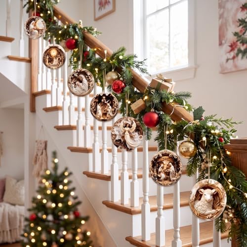 Shellwei 24 Pcs Christmas Ornament Bulk Wooden Nativity Scene Music Sheet - style: Woodland
