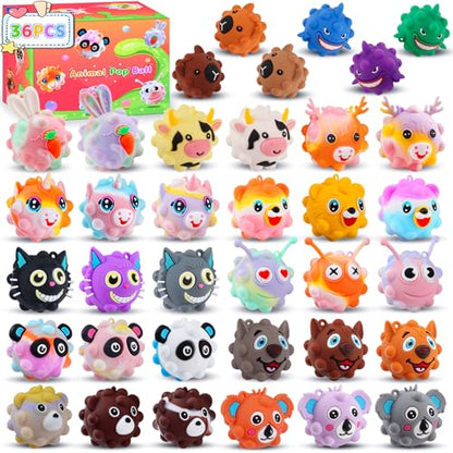 KissFree 36 PACK Animal Pop Balls Party Favors for Kids, 3D Pop Fidget Balls Toys Bulk, Gifts for Boys & Girls, Goodie Bag Stuffers, Pinata Stuffers, Treasure Box Toys, Prizes for Kids - style: 36PCS Animal Pop Ball